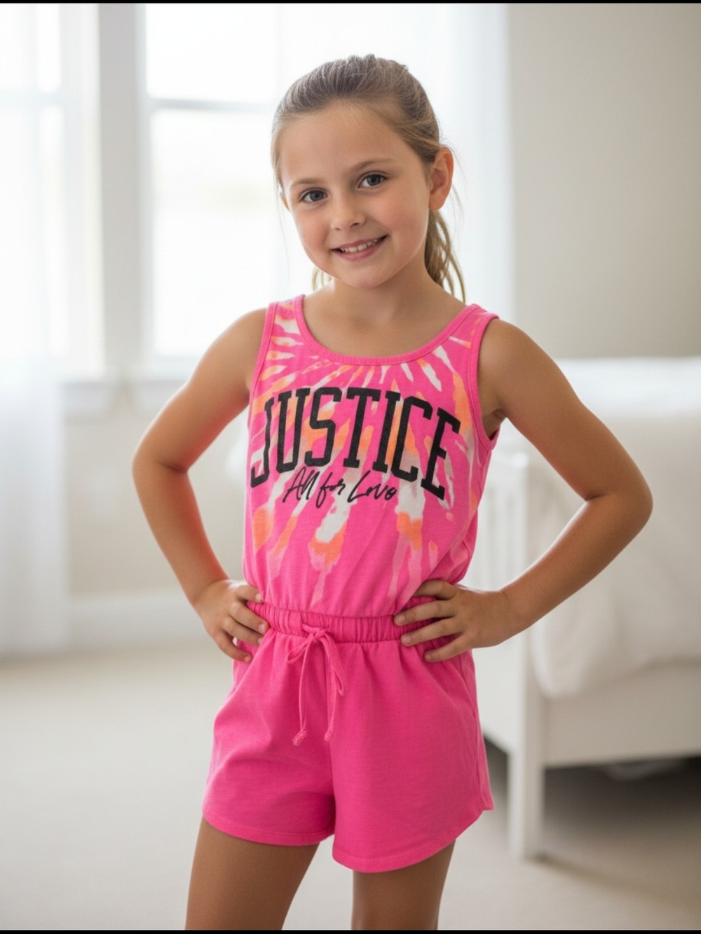 Justice Pink Tie-Dye Girls Romper